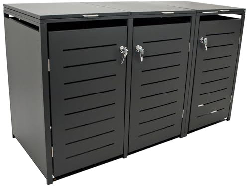 DEGAMO Mülltonnenbox 3-er Mülltonnenhaus KÖLN für 3X kleine Tonnen 120 Liter, Stahl verzinkt, Farbe anthrazit