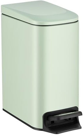 TIPGO Small Bathroom Trash Can with Lid, 1.6 Gal, Soft Close, Green