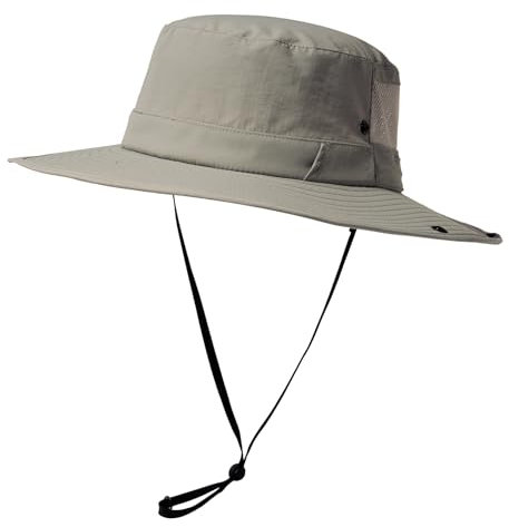 TOP-EX Herren UPF 50 Safarihut mit breiter Krempe und - UV-Schutz Fischerhut, Wasserdicht & Atmungsaktiv - Faltbarer Sonnenhut für Outdoor, Wandern, Camping, Angeln Hellgrau M/L