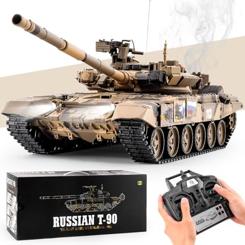 BESTYMXY RC Tank Russian T-90 Main Battle Tank, 1/16 2.4ghz Remote Control Vehicle with Sound & Light for Ages 14+
