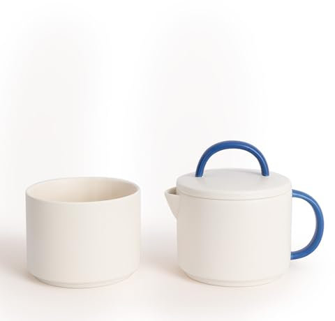 CREATE Service à thé en céramique Cobalt Collection / Sucrier et pichet / Céramique, peint en blanc et bleu cobalt, résistant jusqu'à 120 °C, passe au lave-vaisselle, micro-ondes et four, certifié