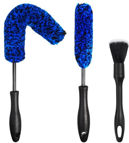 NIKCOSMK 3PCS Wheel Brush Kit for Cleaning Wheel and Tire, Wheel and Rim Brush, Car Detailing Brushes, Bendable & Durable Car Wheel Rim Cleaner Brush Set,Car Detailing Cleaning Brush Supplies Kit
