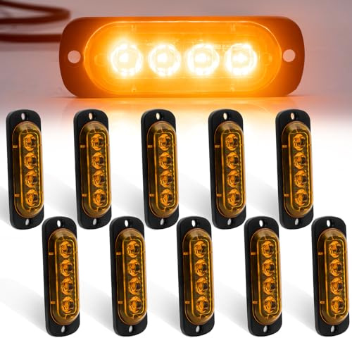 Biqiure 10PCS 4 LED Orange Marker Lights,12V 24V Trailer Marker Lights Aluminum Housing Surface Mount Front Rear Marker Lights for Lorry Truck Car Bus Trailer Van Caravan Boat