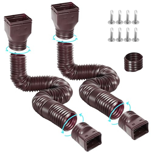 Gutterlix Flexible Gutter Downspout Extensions, Extendable Downspout Extender with 58+ 67 Pipes Combine to 10ft with Connector Down spout Drain Extension(2 Pack, Brown)