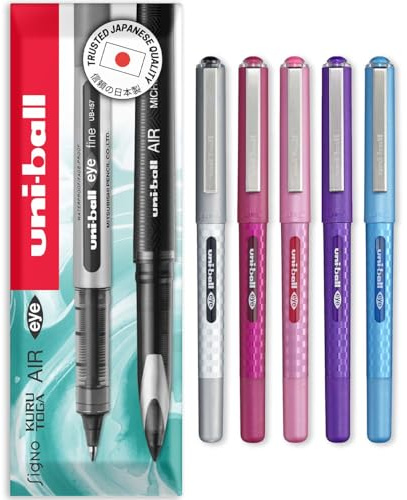 uni-ball EYE UB-157D - Bolígrafos de tinta líquida, punta de 0,7 mm, en caja de regalo (paquete de 5, multicolor)