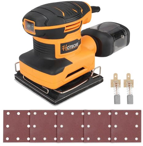 Hoteche 240W Schwingschleifer 110x100mm - Multifunktionale Schleifmaschine für Holz mit Selbstabsaugung, 13000rpm, inklusive Carbonbürsten, Schleifpapier und Staubbehälter