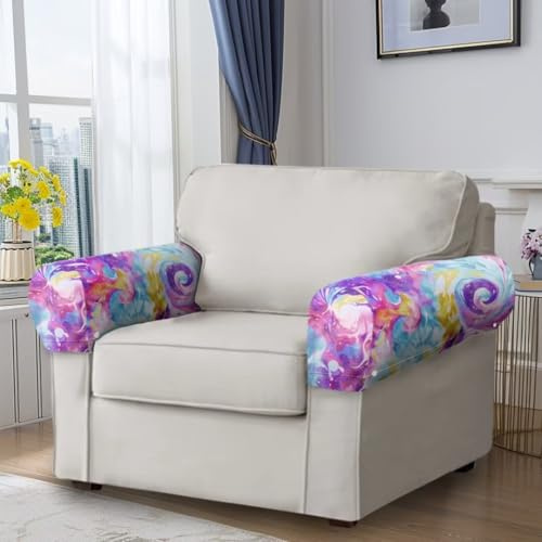 GOSTONG Sofa Armrest Covers for Couch Set of 2 Couch Cushion Covers with Twist Pins Stretch Sofa Slipcover, Tie Dye