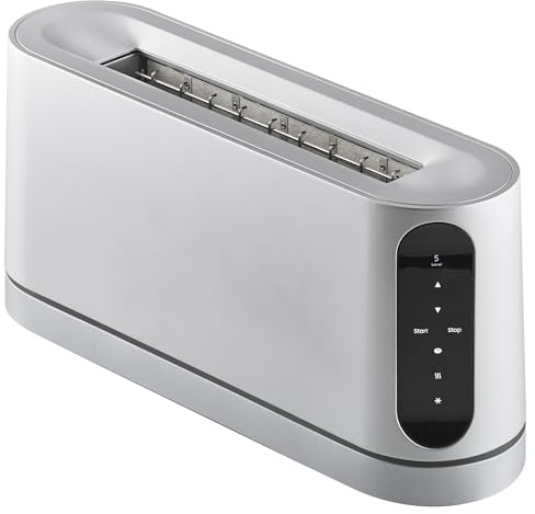 Jacob Jensen Toaster mit langem Schlitz, 7 Bräunungsstufen, Bewegungsaktiviertes Display, Bagel-, Auftau- & Aufwärmfunktion, Silber