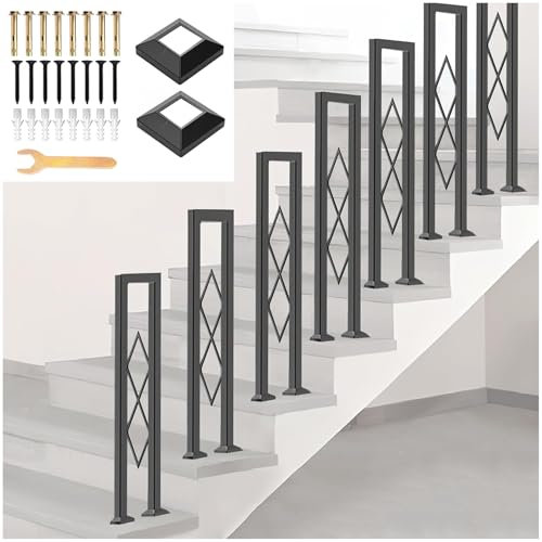 Barandilla de Escalera Interiores, Pasamanos Antideslizante en Forma de U Balaustre Decorativa de Metálico con Patrón de Diamantes, Valla de Seguridad para Jardín Pasillos Entradas (Negro, 90cm)