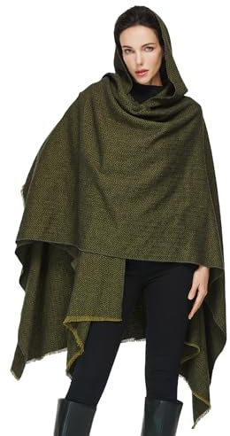 BEAUTELICATE Poncho da donna medievale, misto lana, mantello con cappuccio, unisex, cardigan, oversize, stile retrò, con nappe, per Halloween, gotico, wiking, cosplay, verde, Taglia unica