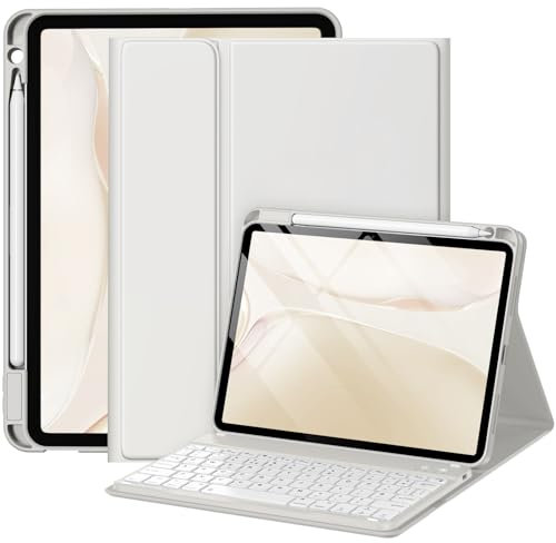 drivego Case with Keyboard for iPad Air 11 Inch (M3 2025/M2 2024), Detachable Keyboard Case for iPad Air 4th 5th generation 10.9 Inch Wireless Pencil Charging, Anti-fall Keycaps, UK Layout, Grey