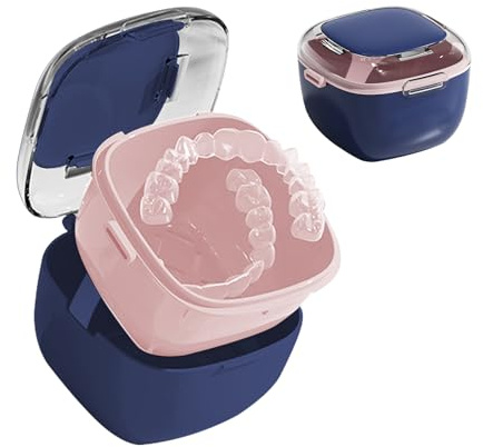 GmeDhc Boîte de Dentier avec Passoire, Portable Boite Appareil Dentaire | Boîtier de Nettoyage pour Prothèses, Boîte de Retenue Orthodontique, Boîte de Nettoyage de Retenue
