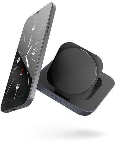 Zens Magnetic Nightstand Wireless Charger, MagSafe och Qi 15 W trådlös laddare för iPhone/AirPods, inkluderar 20 W strömadapter (EU/UK/US) och 1,5 m integrerad kabel, Svart