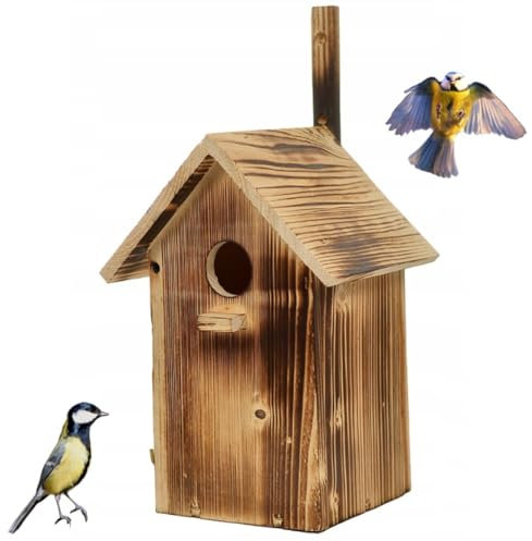 Nichoir Bois,Oiseaux Extérieur pour Mésanges et Moineaux – Cabane pour Oiseaux avec Protection Anti-Prédateurs – Nichoir à Suspendre en Bois Naturel, Facile à Nettoyer- 25x33x13 cm