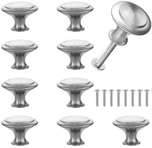 JYSNOW 10 Piezas Tiradores Armarios, Pomos de Puerta, Pomos de Armario de Acero Inoxidable, Tiradores de Muebles con Tornillos, Mango para Puertas, Armarios, Cajones y Cómodas, Plata
