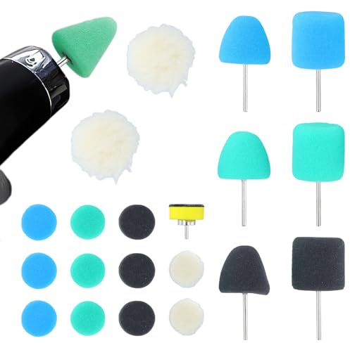 20 Pièces Mini Set Éponge de Polissage, 25 mm Set de Tampon de Polissage en Laine, Éponge Polir Kit, Kit de polissage pour le Ponçage des Voitures