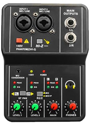 Guangcailun Console de mixage Audio compacte avec entrée stéréo 5 mm et Applications Multiples pour Studio, Spectacles en Direct et Enregistrement à Domicile. Interface de mixage Audio stéréo 3,5 mm.