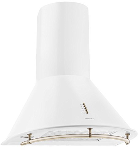 Klarsten Lumio Primo Retro - Hotte aspirante murale 60 cm, Design rétro, 3 niveaux de performance, Évacuation d'air max: 430 m³/h, Filtres anti-graisse, Possibilité de recyclage d'air, Blanc