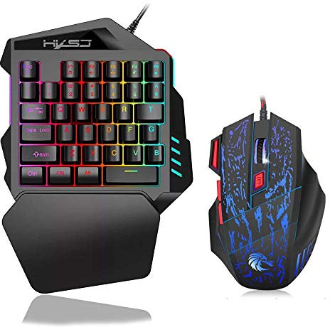 Roebii Combo De Teclado Y Mouse Mecánico para Juegos con Una Sola Mano, Teclado Mecánico para Juegos De 35 Teclas Controlador De Juegos Ergonómico con Retroiluminación Led para LOL/Pubg/Wow/Dota/OW