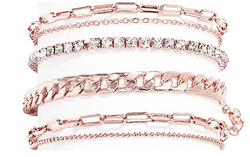 Nanafast 4-6PCS Ankle Bracelets Set for Women Gold Boho Beach Anklet Chain Adjustable Foot Jewelry for Women Extremely Simple Style-4PCS-RoseGold