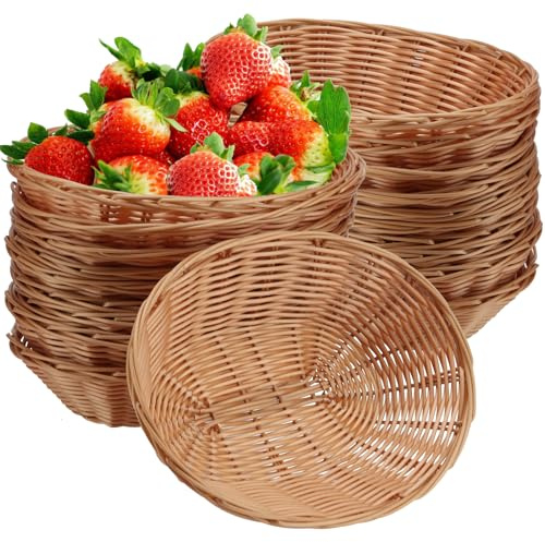 MOUYAT 20 Pack 9 x 6 x 2.6 Inch Oval Woven Bread Basket Bulk, Small Fruits Gifts Baskets, Empty Food Bread Baskets Bulk for Serving Kitchen Restaurant Organizing Festival Party Christmas Displays