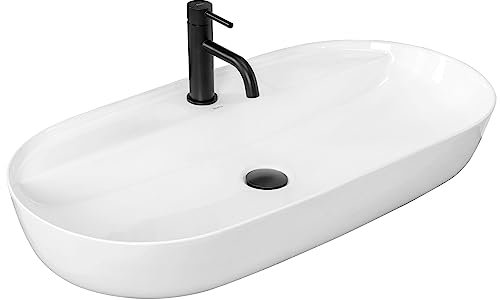Rea Aufsatzwaschbecken Aura 81 Waschtisch Handwaschbecken Waschschale Waschbecken für Badezimmer aus hochwertiger Keramik 810 x 410 x 140 mm (weiß)