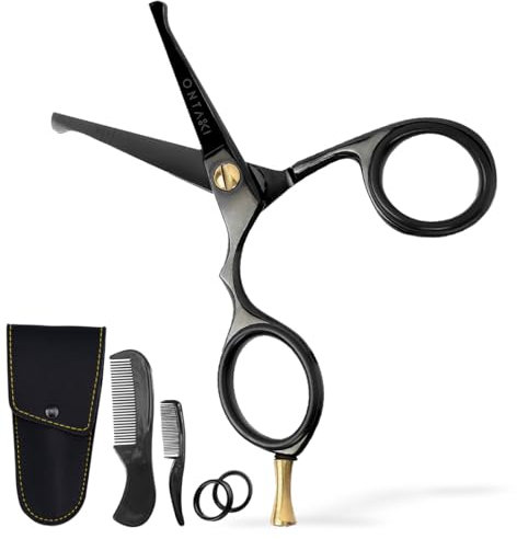 Ontaki Oberlippenbart Schere - 10,7 cm, Schwarz, Japanisch - Bartschere abgerundet für Oberlippenbart & Nasen- & Ohrhaare mit ergonomischen Griffen - Handgeschmiedet