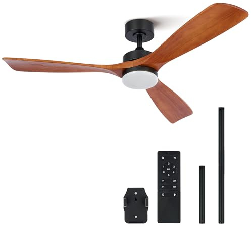 VONLUCE Deckenventilator mit Fernbedienung 52 Zoll Holz Ventilator LED-Leuchte Sommer&Winter-Betrieb Leiser DC-Motor für Innen und überdachten Außenbereich, Walnuss