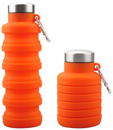 Rumyve Silicone Water Bottle,Collapsible Portable Travel Bottle,Leakproof Sports Bottles Outdoor Accessories for Hiking Camping Running(Orange)