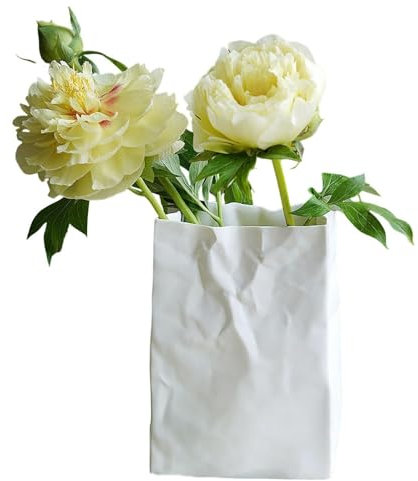 Florero en forma de libro - Jarrón de cerámica en bolsa de papel , Jarrón de cerámica en bolsa de papel | Florero con bolsa de papel arrugada, pequeños Jarrones plisados cuadrados u