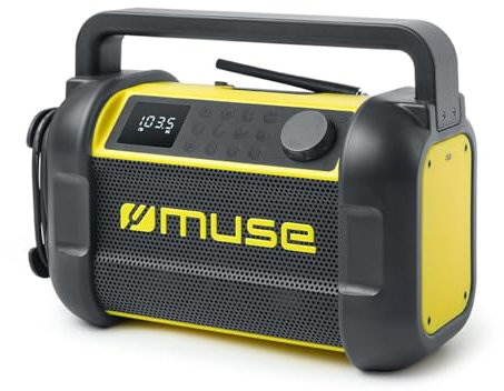 Radio de Chantier Robuste - Muse M-928 BTY - étanche à la poussière et aux éclaboussures (IP64), Bluetooth, Radio FM, Noir/Jaune