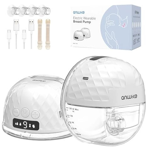 Electric Breast Pump, 338mmHg Strong Suction Hospital Grade Hands Free Breast Pump, 9 Levels 4 Modes with LED Display, Rechargeable Double Wearable Breast Pump Electrical with 21/24 mm Flange Inserts