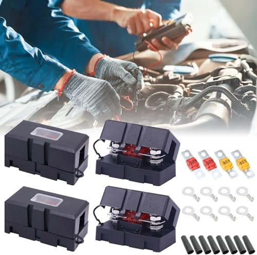 4 Stück Midi Sicherungshalter, Kfz Sicherungshalter mit 40A 50A Mega Sicherung und 4 Stück Terminal, Auto Sicherungshalter Sicherungen für Autos, LKWs, Fahrzeuge