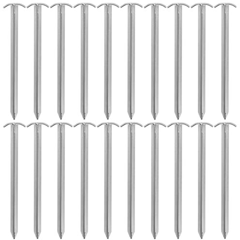 Lot de 20 piquets de tente 40 cm en acier galvanisé avec profil en T – Piquet robuste pour sols durs – Ancrage au sol stable pour tentes, pavillons, bâches et accessoires de camping