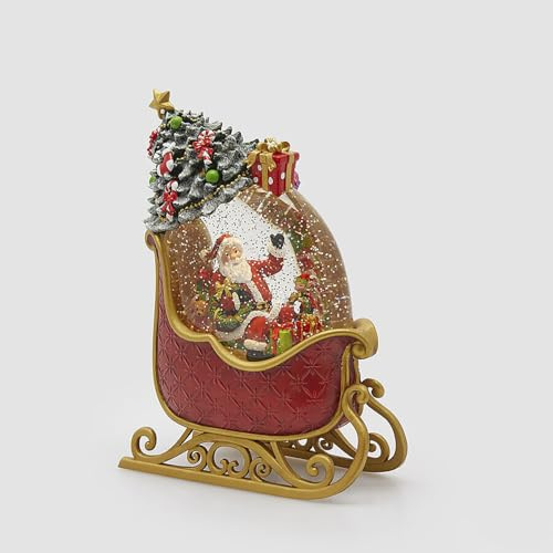 EDG Enzo De Gasperi Decoro Babbo Natale con Slitta H 25,4 Cm L 18 Cm L 8,3 Cm Musica, MOV. LED Multicolor