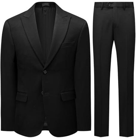 YFFUSHI Costume Homme 2 Pièces Épais Regular Fit Revers à Cran Pointu Élégant 2 Boutons Bureau Cérémonie, Noir, XXL