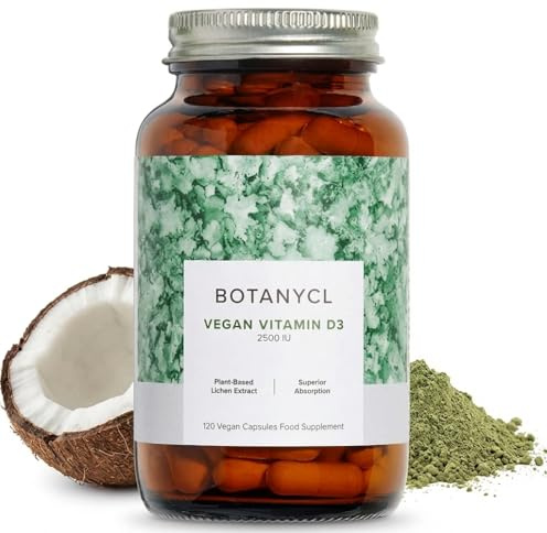 Botanycl Vegan Vitamin D3 - As Seen on Dragons’ Den - 2500 IU - 120 Capsules - 4 Month Supply - 100% Plant-Based from Lichen - Supports Hair, Mood, Immune Health & Bone Strength