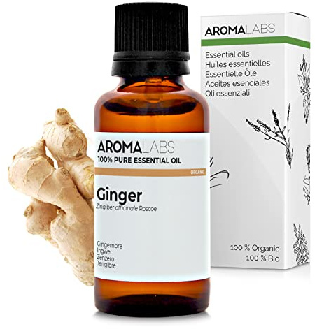 Jengibre BIO (Zingiber officinale) - 30 mL - Aceite Esencial Quimiotipado y Certificado AB - Digestión & Mareos - Aroma Labs