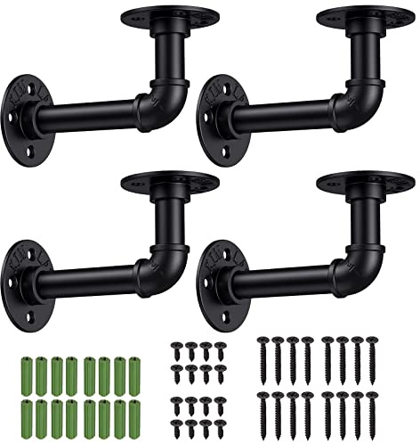 Tanice Kit 4 Supports d'Étagère Mural Industriel 15x8x7cm Fer Noir Mat Double Fonction Étagère ou Suspension Charge 25kg/Paire Traitement Anti-Rouille Vis et Chevilles Incluses