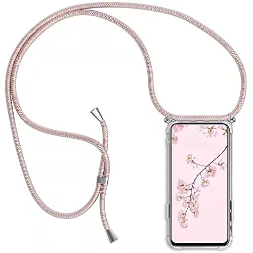 YMCASE Handykette Handyhülle für Samsung Galaxy Xcover 4/Xcover 4S mit Band - Handy-Kette Handy Hülle mit Kordel zum Umhängen Handyanhänger Halsband Lanyard Case - Transparent Schutzhülle in Roségold