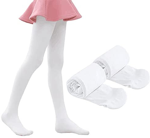 YUANJ Ballettstrumpfhose 2er Pack Weiße Strumpfhose Mädchen Strumpfhose Kinder Tanzstrumpfhose Mädchen für Ballett Gymnastik Tanz Sport (Weiß, 7-10 Jahre alt)
