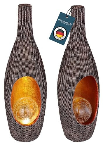 bmf-versand Solarlampe für Außen Stehend Vase 2er Set – Solarleuchte Dekoration Garten 45 cm Hoch – Außenleuchte Gartenlampe LED – Leuchte Solar Aussenlampe IP 44 Schalter Rattan-Look