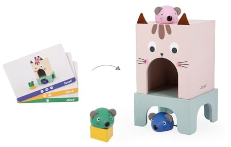 Janod - Gama Pedagogía - Orientarse En El Espacio Gato y Ratón - 6 Accesorios de Madera + 12 Cartas - Juguete Educativo Infantil - A Partir de 36 Meses, J05078