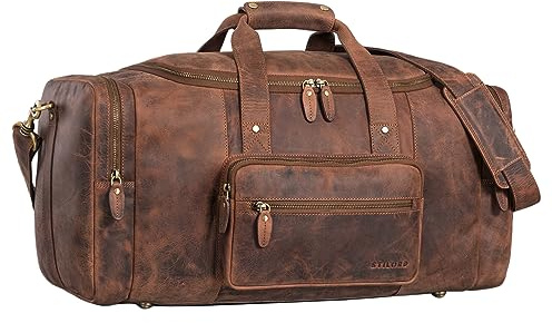 STILORD Journey Sac de Voyage en Cuir Bagage à Main Grande Capacité Sac de Sport Homme Sac Weekend Sac à Main Femme Vintage Couleur:aneto - Marron