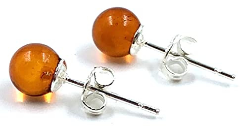 Baltic Amber Sterling Silver Small Stud Ball Earrings