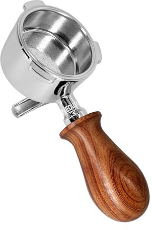 NEOUZA Portafiltro de espresso de 51 mm compatible con cafetera DeLonghi Dedica EC685 Smeg, mini mango de madera, cesta no presurizada, boquillas dobles (mango H1)