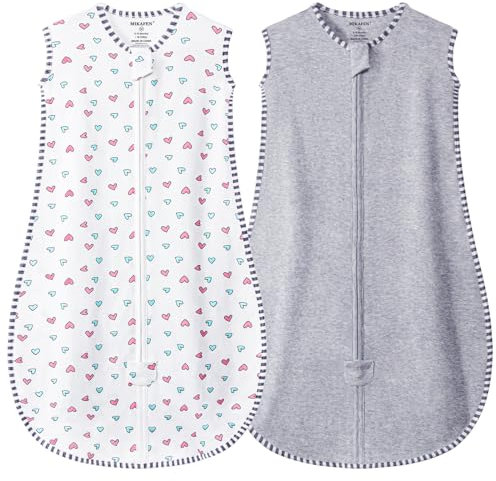 MIKAFEN 2er Pack Baby Schlafsack Sommer Ärmellos 0.5 Tog,100% Baumwolle Kinder Sommerschlafsack für Jungen und Mädchen (Liebe&Grau,14-24 Monate)