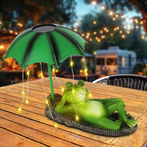 LOMUG Deko Garten Frosch Figuren Solar, Gartenteich Frösche Deko, Frosch Deko Garten, Solar Gartenfiguren mit LED Wasserdicht Lichterketten, Gartendeko für Terrasse Rasen Haus Hof, Lustige Geschenke