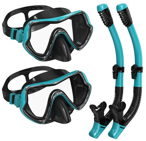 G2RISE SN02 Snorkel Set Adults - Scuba Mask Diving Goggles Dry Snorkeling Gear with Breath Easy Airflow Tech & Anti-fog Design（2PACK)