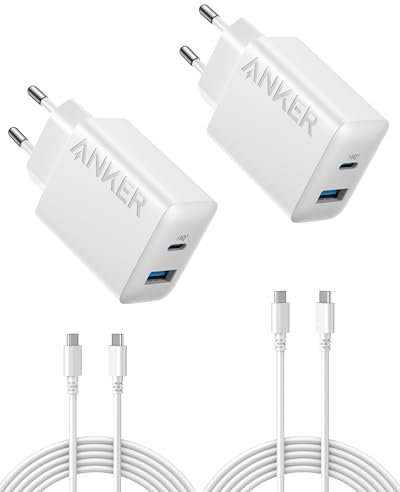 iPhone Ladegerät, Anker USB C Ladegerät (20W, 2-Port, 2er-Pack), Netzteil für iPhone 16/iPhone 16 Pro/iPhone 16 Pro Max/iPhone 16 Plus/iPhone 15 Serie/iPad und mehr (2X 1,5m USB C Kabel inkl.)